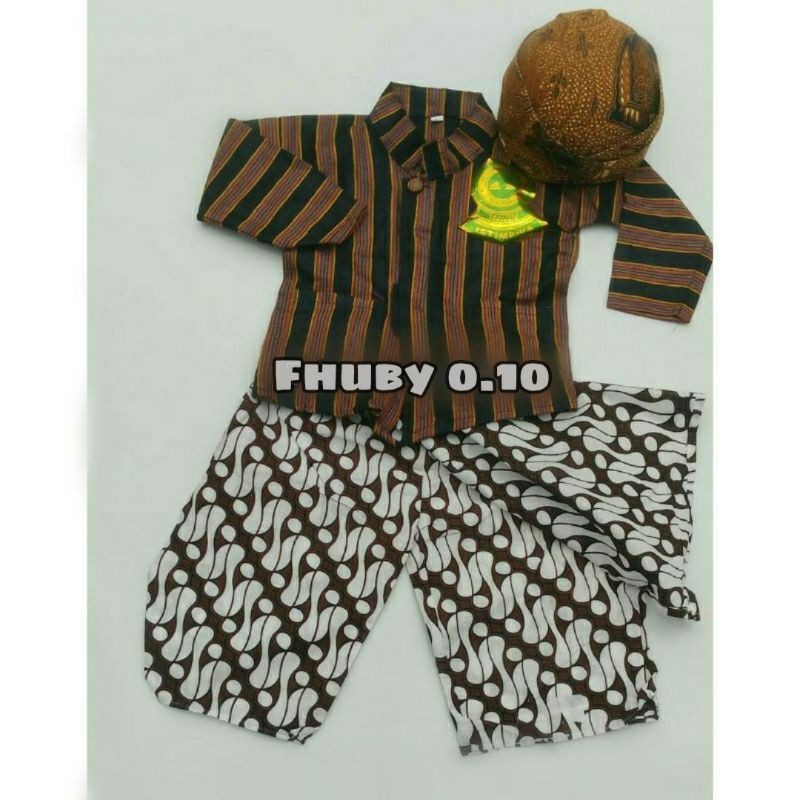 Setelan Surjan Lurik Anak - Baju+Celana Jarik Putih+Blangkon - Baju Adat Anak Lurik