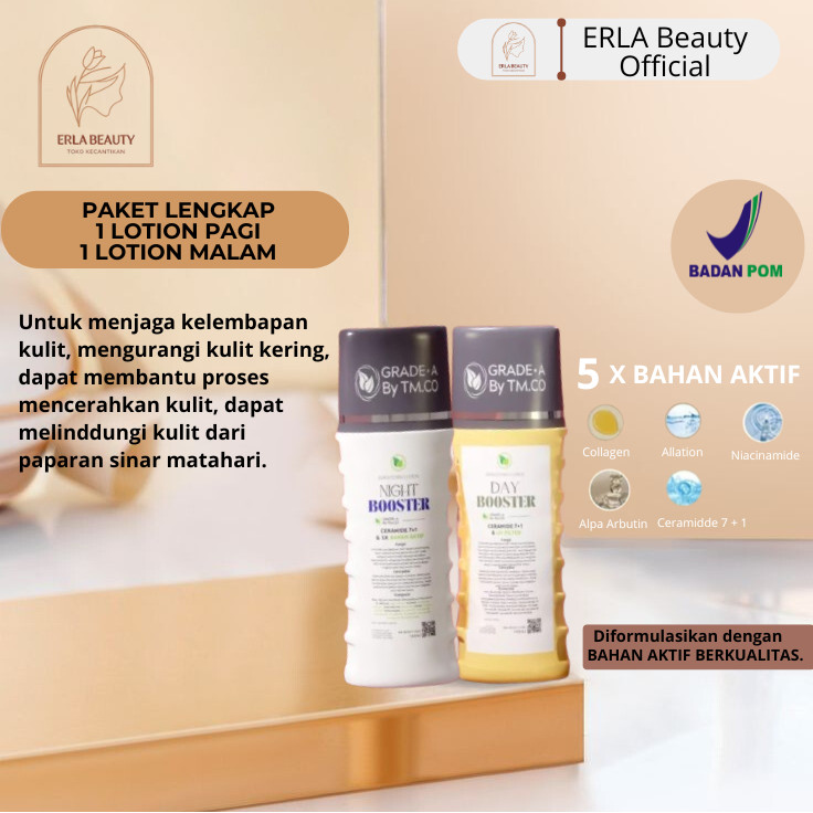ORIGINAL PAKET BADAN LOTION BOSTER PAGI DAN MALAM GRADE A BY TMCO 4 HINGGA 6 BAHAN AKTIF MENCERAHKAN