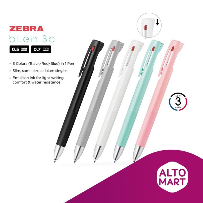 

Zebra BLEN 3C 3 Color Multi Pen Ballpoint 0.7 0.5 mm by Nendo - 0.5 mm, Black