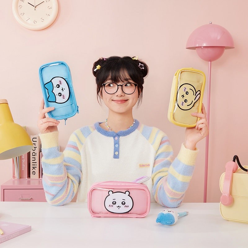 

MINISO Chiikawa Series Hachiware Double-layer Pencil Case Usagi High-looking Large-capacity Storage for School Students Gifts