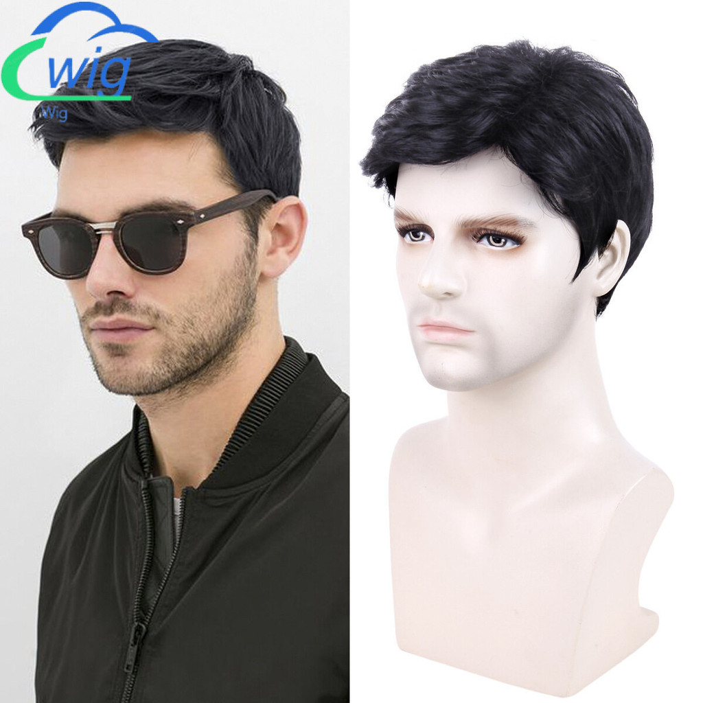 Rambut pendek pria wig Manufacturer wig pria di Eropa dan Amerika serat kimia hitam rambut menetapka