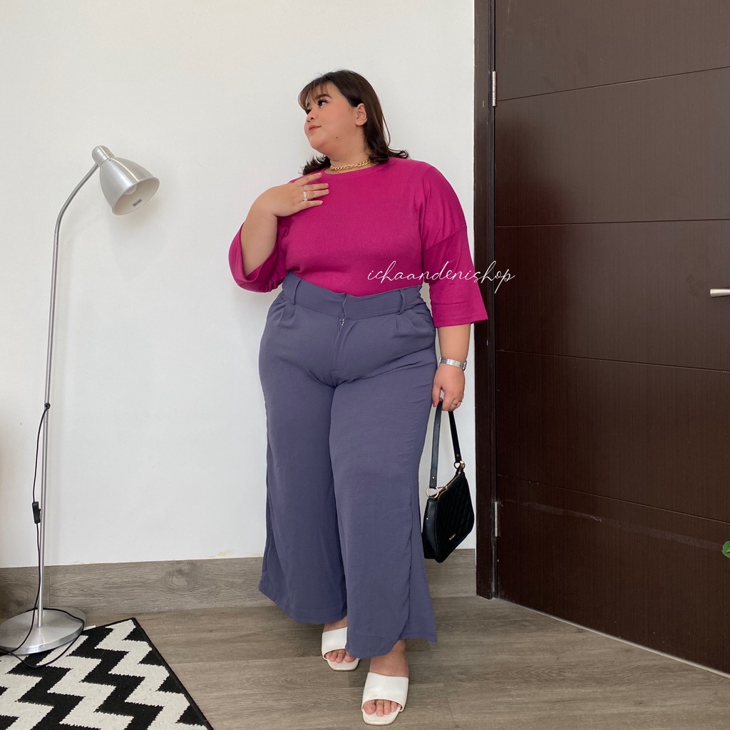 Harmony Celana Loose Pants JUMBO Kulot Crinkle Highwaist Korean Style BIG SIZE BB 130kg++