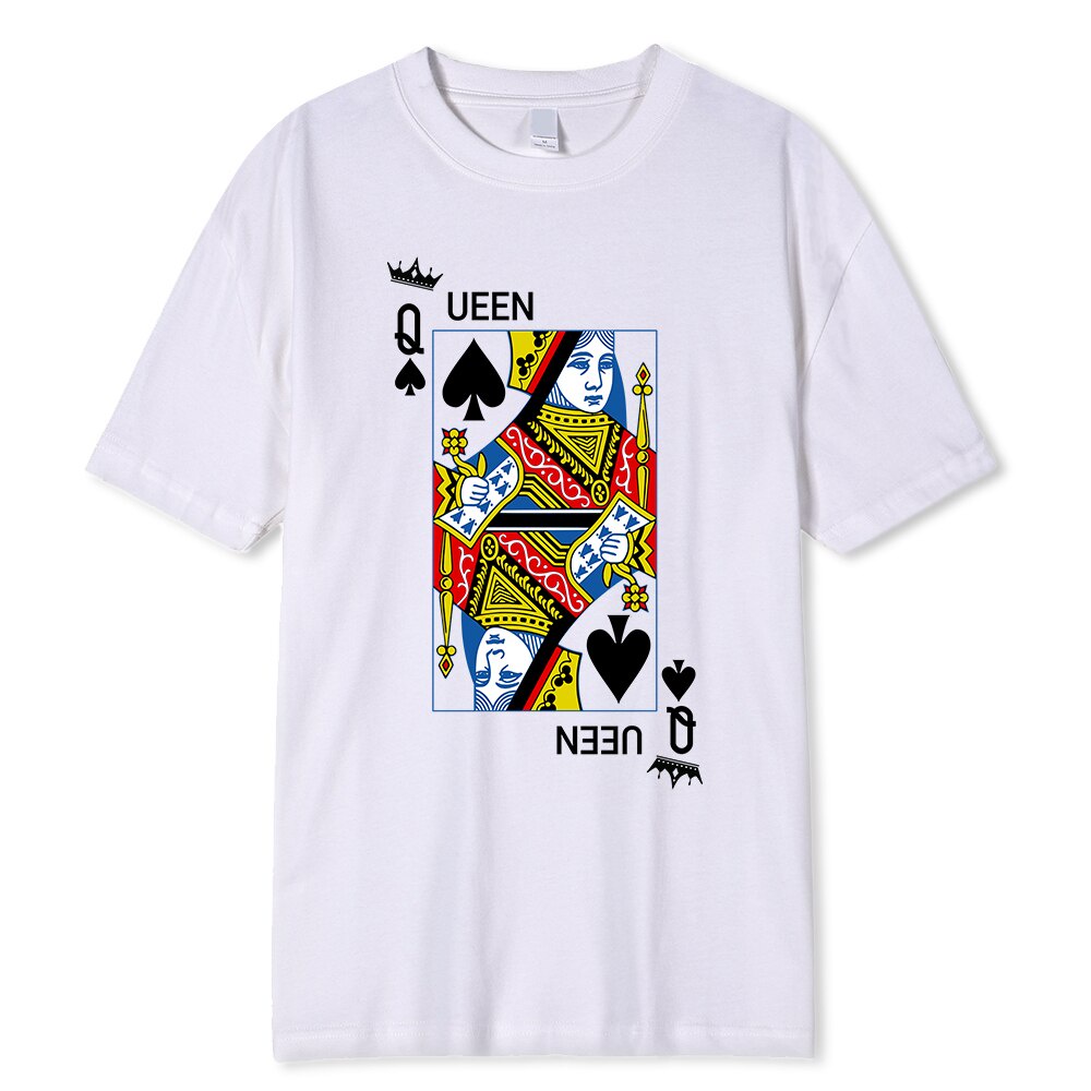 Jemssky Poker Cards Queen Of Spades Q Tshirt Man Casual Sweat Loose Tee Clothes 100% Cotton Summer C