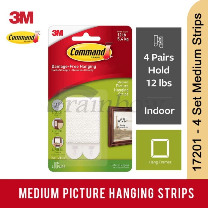 

[New] 3M Command Medium Picture Hanging Strip (Strip tempel foto ke dinding) - 1 PC
