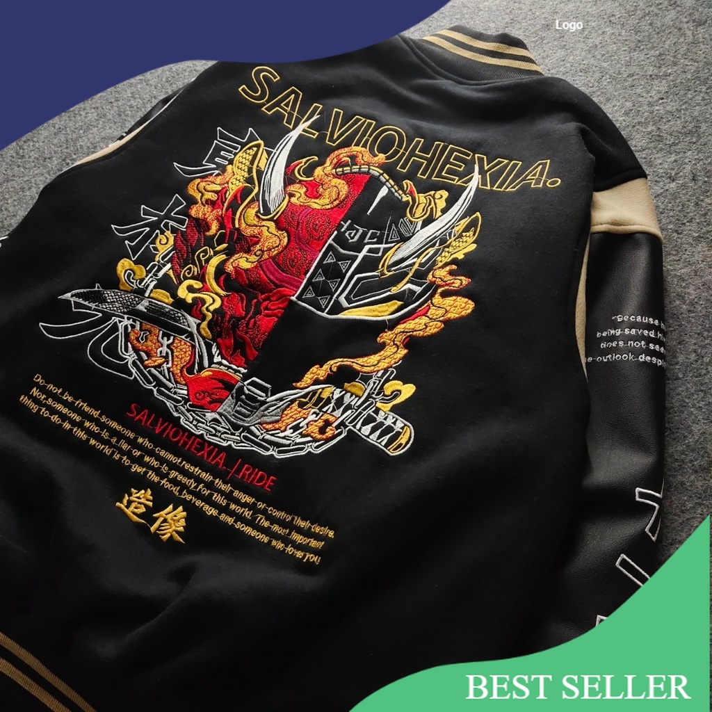 Varsity Jacket  HITAM CREAM  Jaket Varsity Pria Premium HITAM LEATHER Nascar Varsity Baseball Jacket