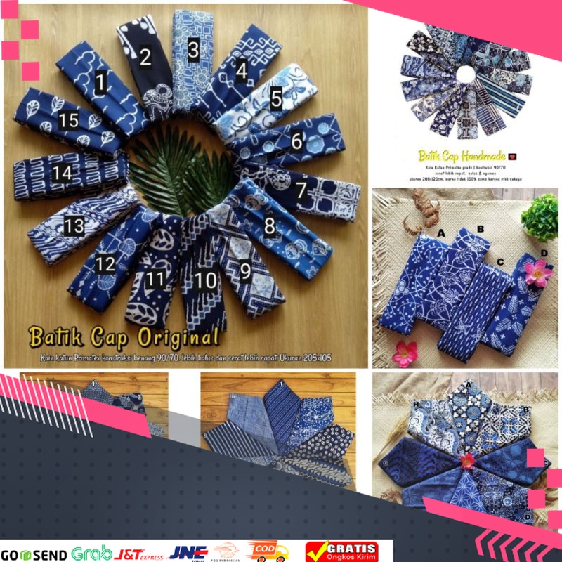 MOTIF BATIK BATU TERMURAH TERPOPULER /BVHN0503 KAIN BATIK CAP HALUS WARNA BIRU NAVY NAVI KAIN BATIK 