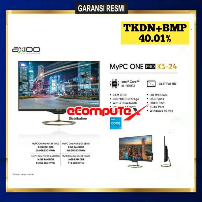 PC AIO AXIOO MYPC ONE PRO K5 (8N5-24) K5-24 (8N5) i5 RAM 8GB 512GB 24"FHD TKDN GARANSI RESMI