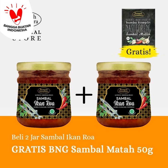 

(FREE BUMBU NASI GORENG SAMBAL MATAH 50G) 2 X SAMBAL ROA 120G JAR