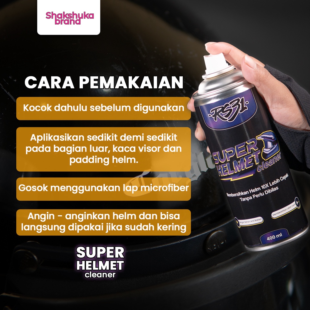 RS31 Super Helmet Cleaner, Foam Cairan Pembersih Helm Motor Doff, Glossy, Leather  | Sabun Cuci dan Shampoo Perawatan Helm dan Kaca Visor Bening, Dark Smoke,  Praktis Tanpa Dibilas | Penghilang Bau Apek/Tidak Sedap, Anti Jamur dan Anti Bakteri