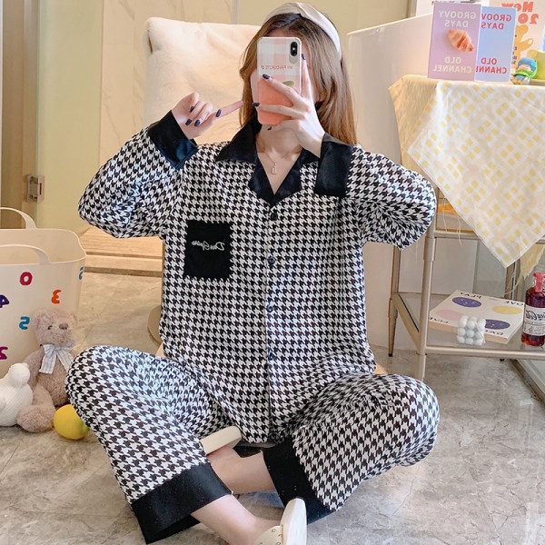 Piyama Import Korea PIK K209 KotakBlackWhite / CX10 / Piyama Baju Tidur Wanita Set Import | Piyama L