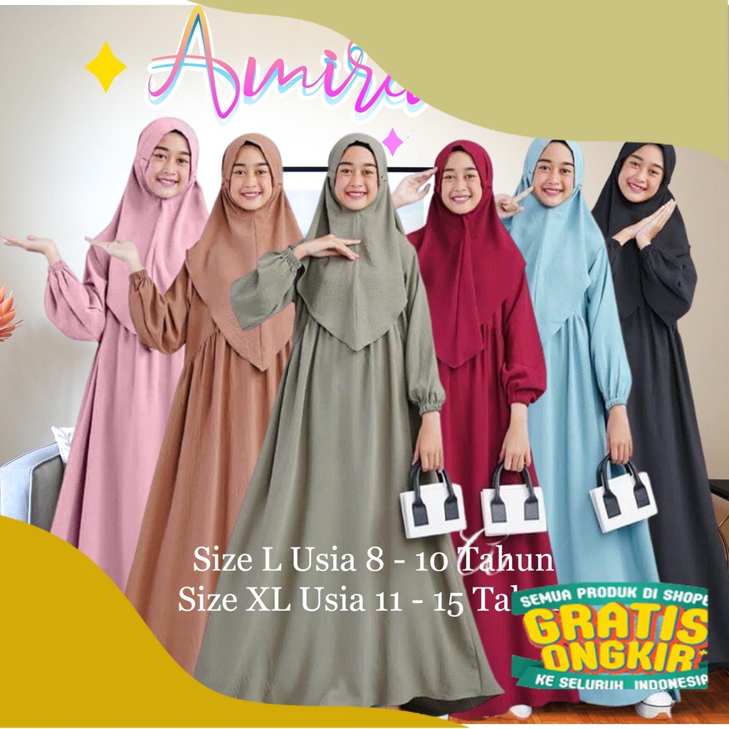 Baju Anak Tanggung Remaja Terbagus 2023 Kids Syar'i Anak Tanggung Remaja AMIRA SYAR'I Bahan Crinkle 