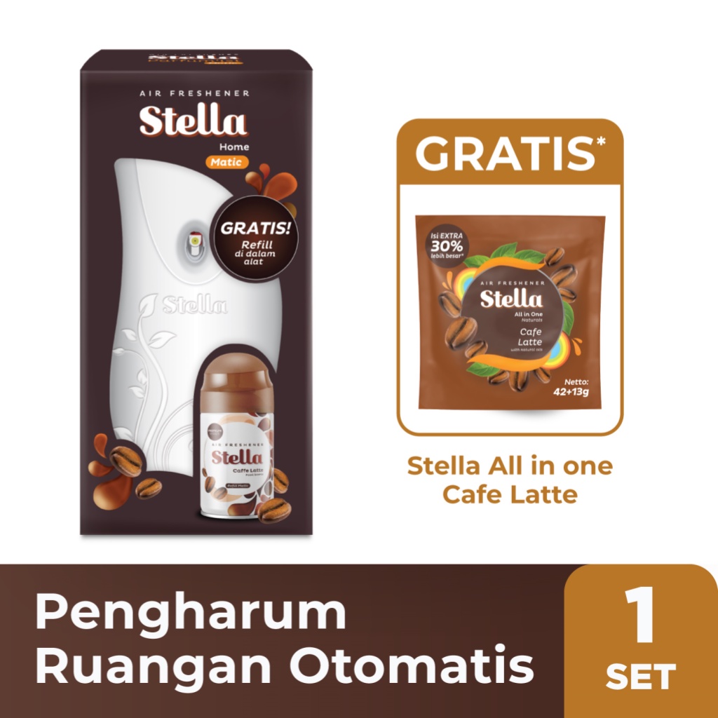 Stella Matic Box Set - Pengharum Pewangi Ruangan Otomatis FREE Stella All In One Cafe Latte