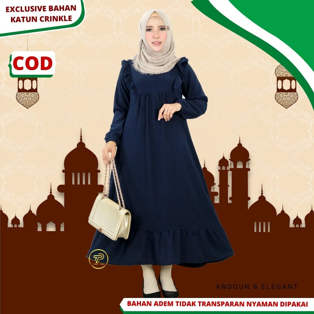 Baju Gamis Wanita Remaja Bahan Katun Crinkle Premium Lengan Karet Polos Adem Busui Friendly Terbaru 
