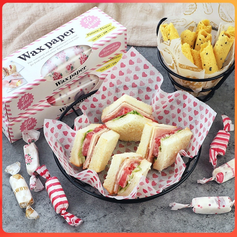 10 / 50 Pcs Kertas Pembungkus Makanan Roti Sandwich Burger Kue Dessert Tahan Minyak Wax paper box / 