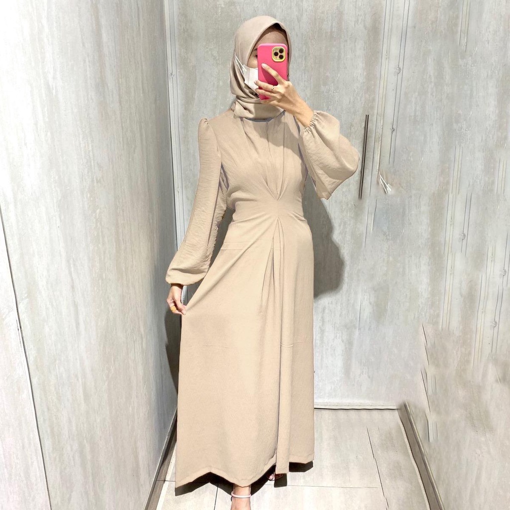 Gamis dewasa bahan crinkle premium Midi Dress bahan crinkle NOVIA MIDI DRESS GAMIS WANITA MUSLIMAH A