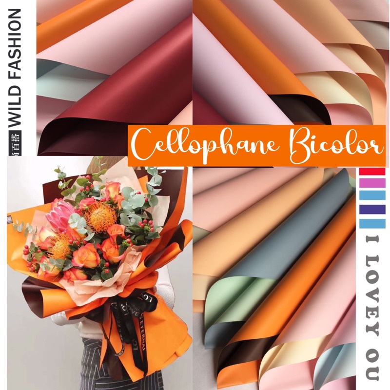 

FLOWER WRAPPING BI COLOR CELLOPHANE 58x58cm WATERPROOF KERTAS BUKET BUNGA (ECER 3 LEMBAR SEWARNA)