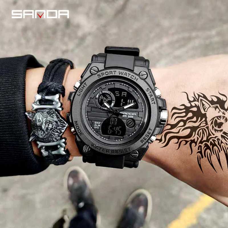 SANDA Jam Tangan Kasual Digital Analog Pria - 739 - Jam Tangan - Jam Tangan Leopard - Jam Tangan Pri