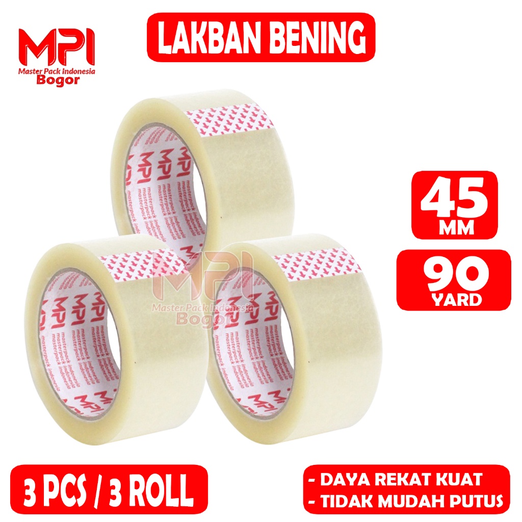 

3 PCS - Lakban Bening MPI 45 mm x 90 yard / Lakban Packing - Master Pack Indonesia