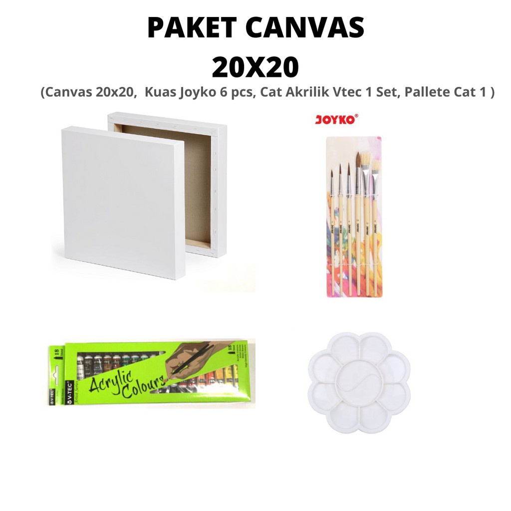 

PAKET LUKIS KANVAS 20X20, KUAS, CAT AKRILIK, PALET TERMURAH