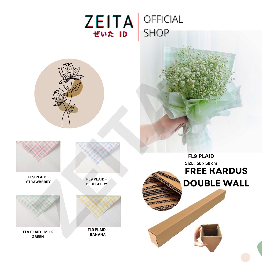 

Zeita - (5 LEMBAR) - FL9 PLAID Kertas Bunga Buket Motif Kotak Modern Florist Cellophane