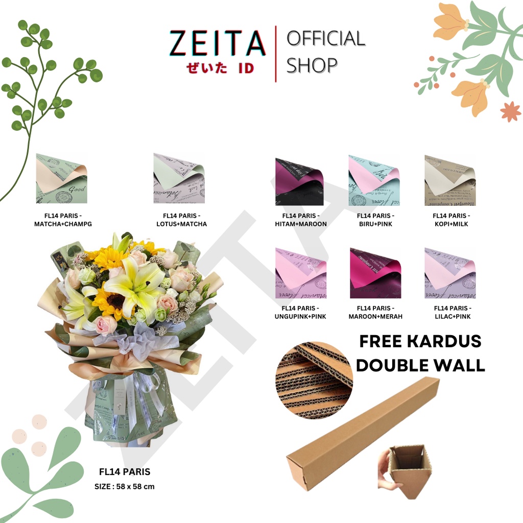 

Zeita - (5 LEMBAR) - FL14 PARIS Kertas Bunga Paper Buket Motif Tulisan Text Florist Cellophane