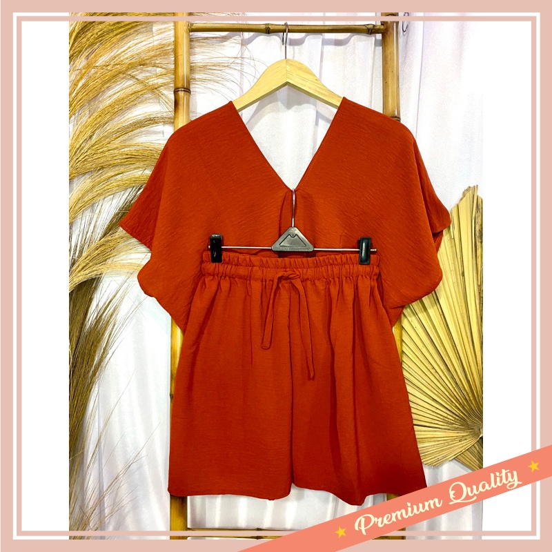 Set Wanita Murah - Nina Setcel V Neck Crinkle XXL Celana Pendek Ld 125-130 Setcel BB 40-85kg