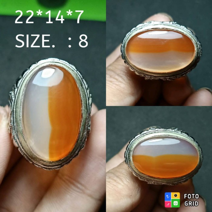 Cincin Batu Akik Natural Motif Gambar Bendera Merah Putih Antik 4