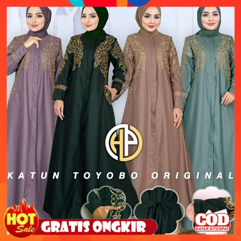 KAIN ADEM HALUS TEBAL / (UKURAN SAMPAI JUMBO LD120)Gamis Katun Toyobo Bordir Premium//Gamis madina j
