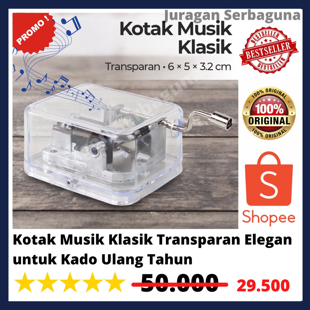 Kotak Musik Klasik Transparan Elegan untuk Kado Ulang Tahun