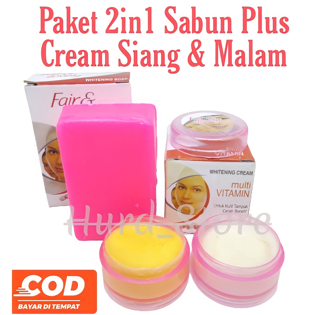 HM Paket 2in1 -  Sabun Batang Fair And Lovely Plus Cream Siang Malam Fair And Lovely