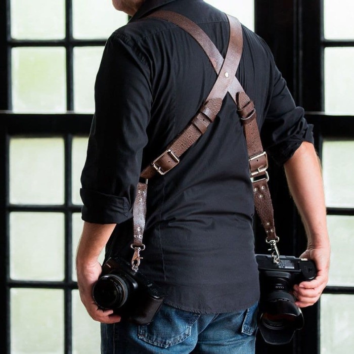 

double strap kamera digital tali kulit kamera asli