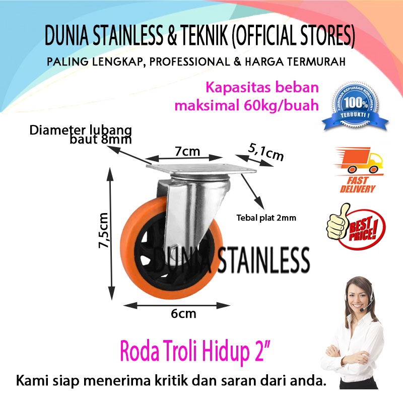 Roda Troli Hidup 2 inch|pintu|pagar|besi|teknik|interior|kayu