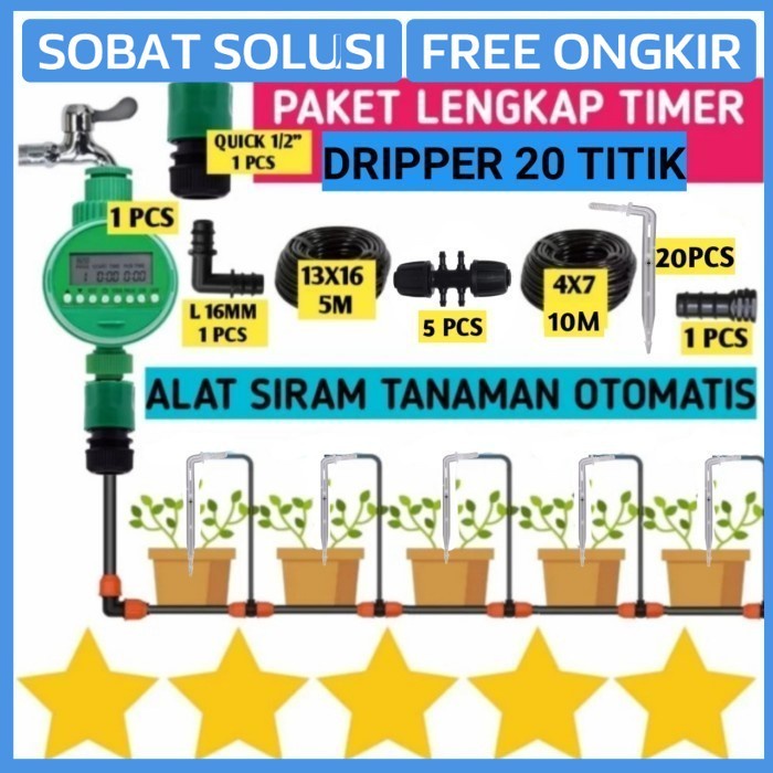 PAKET ALAT SIRAM OTOMATIS STIK DRIP TETES WATER TIMER DIGITAL IRIGASI