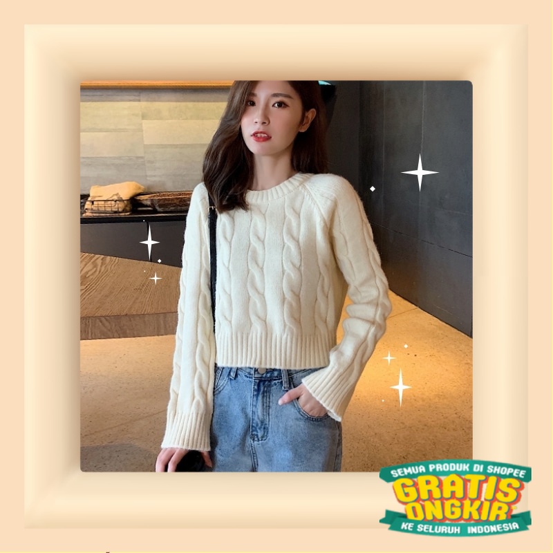 Sweater oversize/Crewneck wanita/Rajut wanita/Sweter wanita/ kotak kotak kombinasi