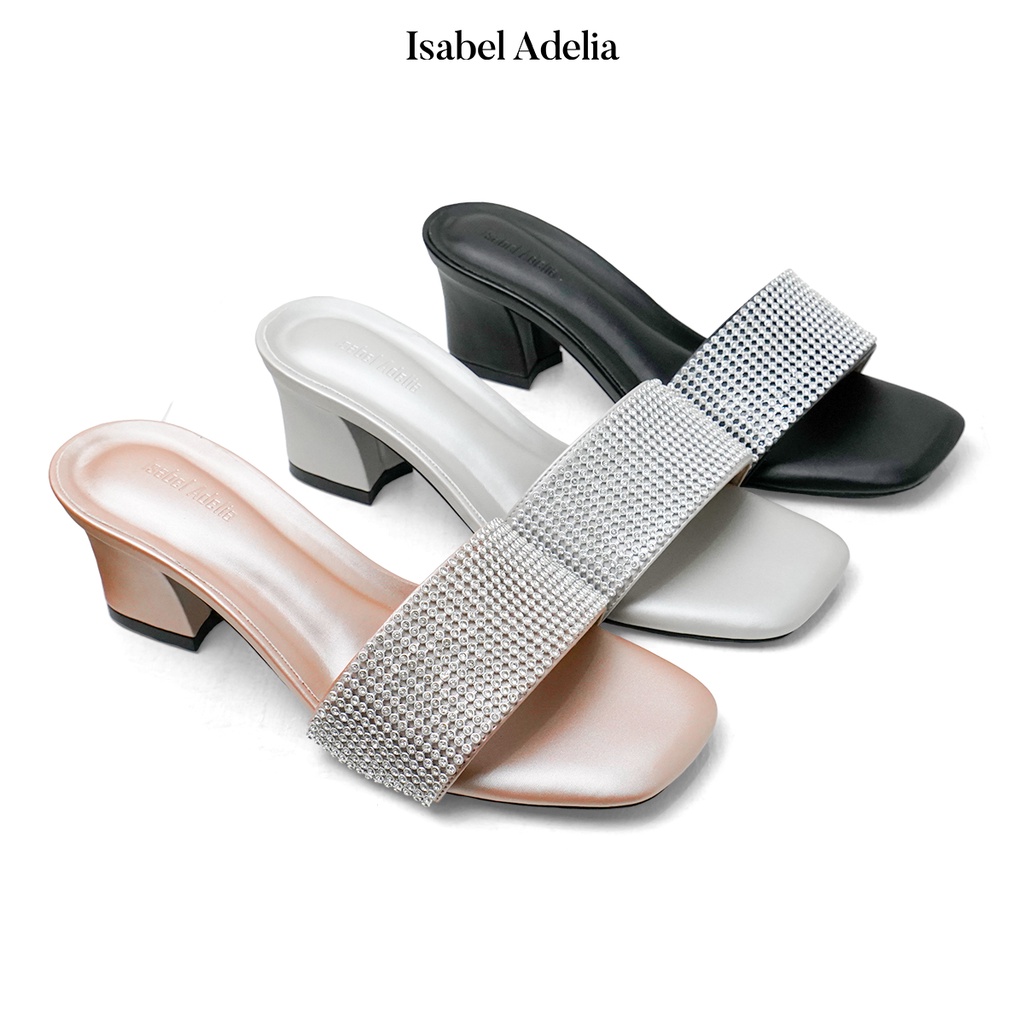 Isabel Adelia CALLA Block Heels Slop Wanita Hitam Latte Silver