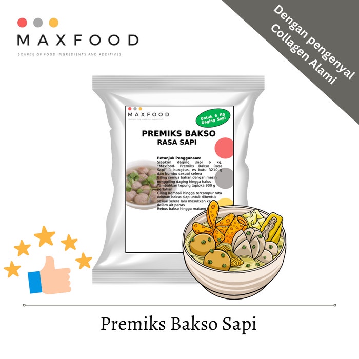 

LD-86 [UNTUK 6KG DAGING] TEPUNG BAKSO DENGAN COLLAGEN - PENGENYAL BAKSO