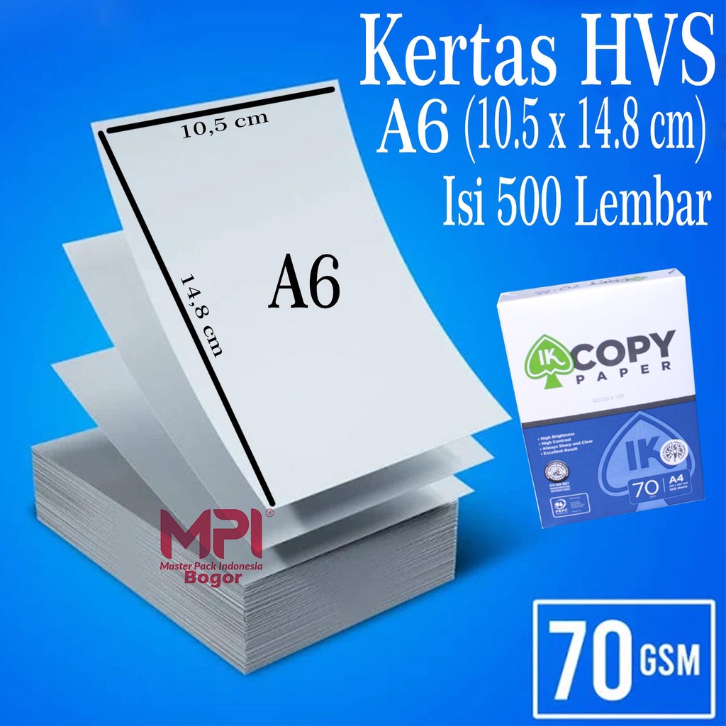 

Kertas HVS A6 ( 10.5 x 14.8 cm ) 70 Gsm / Kertas Untuk Print Resi - Isi 500 Lembar - Master Pack Indonesia