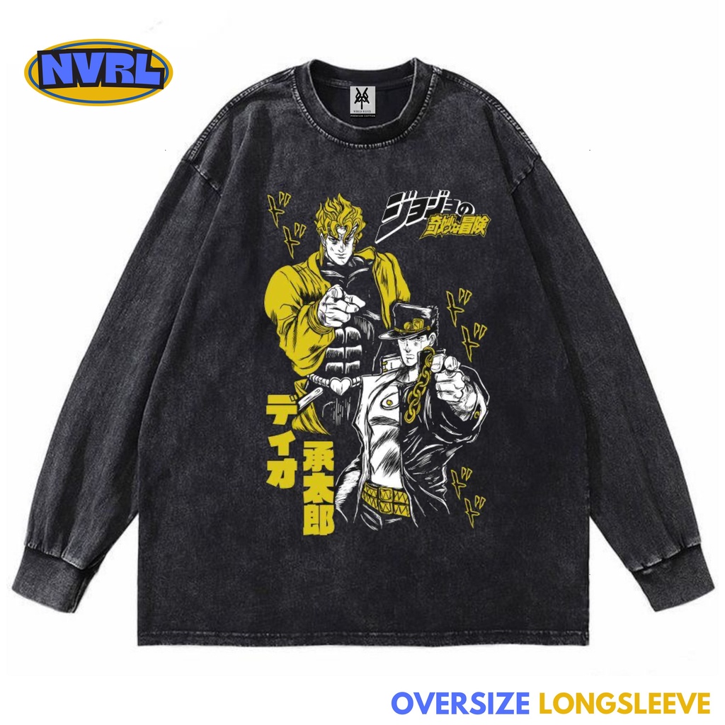 Kaos oversize longsleeve jojo bizzare adventure Yuki Kashiwagi and jotaro kujo washed washing vintag