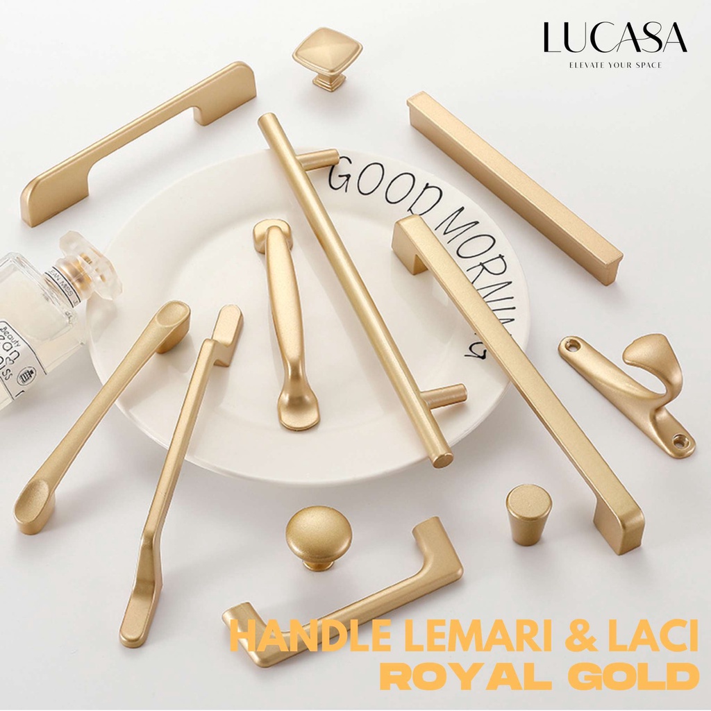 LUCASA Tarikan Laci Lemari ROYAL GOLD Minimalis Modern Cabinet Handles Premium Warna Emas Pegangan K