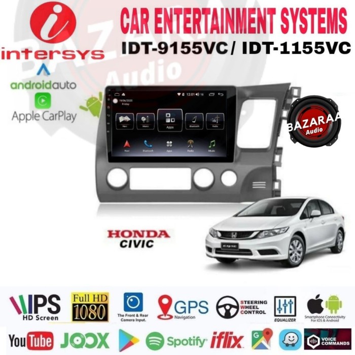 Head Unit Android INTERSYS 10 Inch CIVIC 2006 - 2011 + Socket PNP