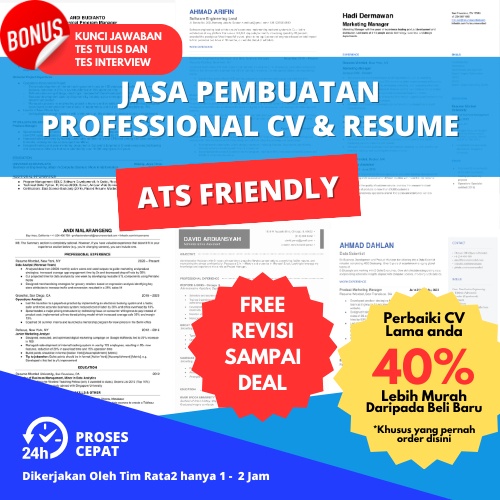 

Jasa Pembuatan CV ATS Friendly / Curriculum Vitae | Desain CV | Lamaran Kerja - FREE REVISI SAMPAI DEAL