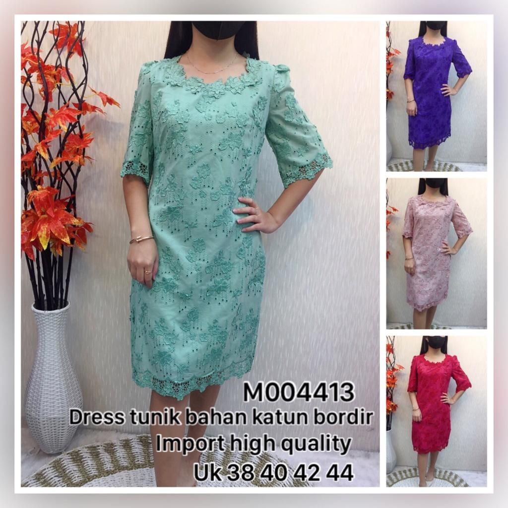 CHIBI Dress Katun Kombinasi Brokat Wanita 4413