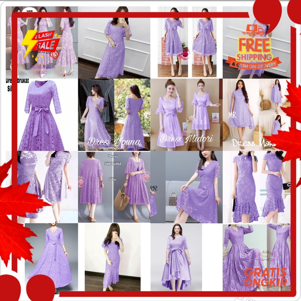 UNISEX KADO NATAL //Dress party brukat ungu / Dress Lilac wanita / Dress natal terlaris / Aneka dres