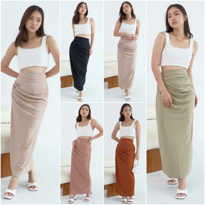 CASHA - ZRX OOTD WANITA IRMA / LONG MAXI MAHALINI SKIRT / Maxy Rok Model Depan Remple Bahan RIB / Ou
