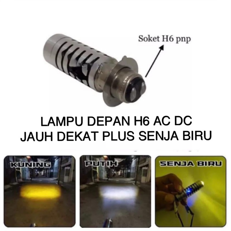 Lampu LED Depan Utama Motor H4 H6 12 volt DC / AC supra X 125 lama,Vixion Megapro Aksesoris Matic utama sorot variasi vario 150 125 beat new Putih Kuning