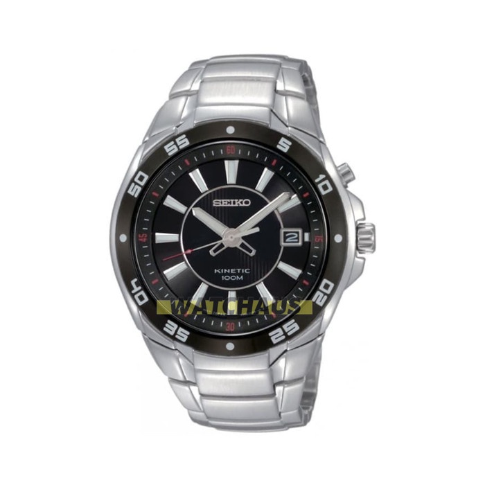 JAM TANGAN PRIA SEIKO KINETIC SKA433 SKA433P1 ANALOG BLACK SILVER STAINLESS STRAP
