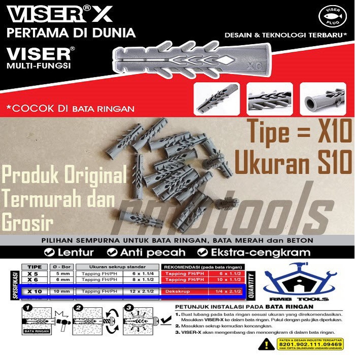 [1Dus] Viser X10 Nylon WAll Plug Tembok Dinding Untuk Bata Ringan Bata Merah Beton