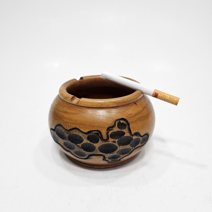 Asbak Rokok Kerajinan Kayu Jati Ukiran Model Gentong Bulat Antik