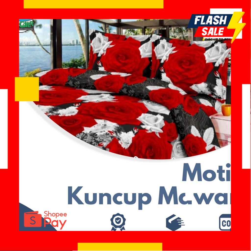 1.1 NEW YEAR SALE |Motif Kuncup Mawar Compact - Kang Bedcover Set Sprei Sarung Bantal Guling Bunga B