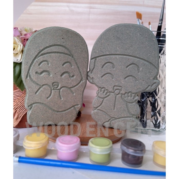 

DIY Wood Character Painting Mewarnai Melukis Mainan Edukatif Anak Hampers Souvenir Kayu Karakter Haji Couple | Woodengem | 10 cm